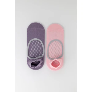 Kadın 2'li Asta Yoga / Pilates Step Çorap Açık Pembe / Koyu Lila