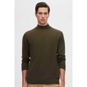 Ds Damat Regular Fit Açık Haki Pamuk Karışımlı Yarım Balıkçı Triko Kazak