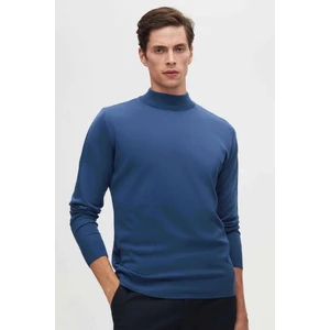 D'S Damat Regular Fit Mavi Pamuk Karışımlı Yarım Balıkçı Triko Kazak 5HF06ORT16275