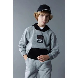 Erkek Çocuk Baskılı Kapüşonlu Kalın Sweatshirt B5948A823WN