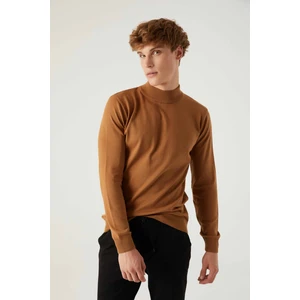 Ds Damat Regular Fit Camel Pamuk Karışımlı Yarım Balıkçı Triko Kazak