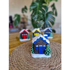 El Yapımı Dekoratif Ev Şeklindeki Kar Yılbaşı Konseptli Tütsülük