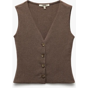 Slim Fit Kolsuz Düğmeli V Yaka Yelek