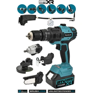 21V 6 Başlıklı Set Hava Pompası Vidalama Somun Sıkma Dal Budama Tilki Kuyruğu Taşlama