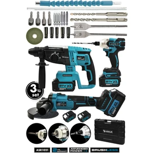 Profesyonel 21V Çift Akü Kırıcı Delici Hilti 2-26mm + Somun Sıkma Sökme + Taşlama 3'lü Set