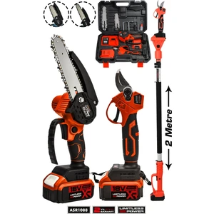 Profesyonel 2'li Set 18V Çift Akülü Teleskopik Kollu Bağ Makası ve Budama Testeresi Makinesi