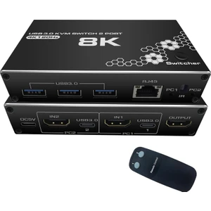 4669 Kumandalı USB 3.0 4K HDMI Kvm Switch 2 Port RJ45 Ethernet Pc Kasa Klavye Mouse Çoklayıcı