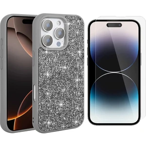 Apple iPhone 16 Pro Max Kılıf Parlak Taşlı Tasarım Zore Pırlanta Kapak + Nano Ekran Koruyucu