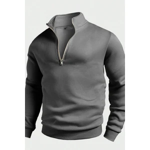 Ghassy Co. Erkek Dik Yaka Silver Yarım Fermuarlı Sweatshirt