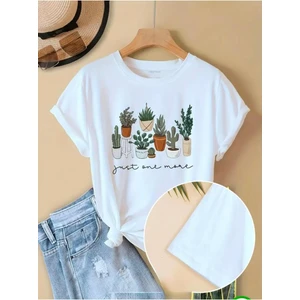 Kaktüs Desen Baskılı Basic T-Shirt