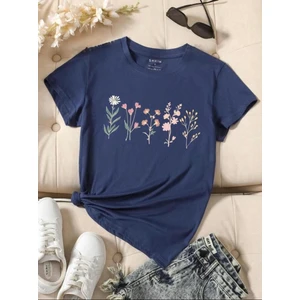 Lavanta Desen Baskılı Basic T-Shirt