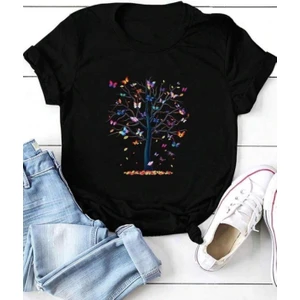 Mini Kelebekler Baskılı  Basic T-Shirt