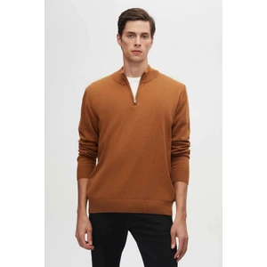 Ds Damat Slim Fit Tarçın Yarım Fermuarlı Triko Kazak
