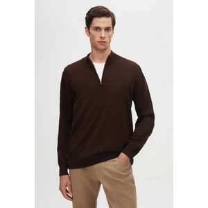 Ds Damat Slim Fit Kahverengi Yarım Fermuarlı Triko Kazak