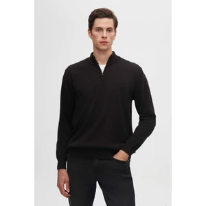 Ds Damat Slim Fit Siyah Yarım Fermuarlı Triko Kazak