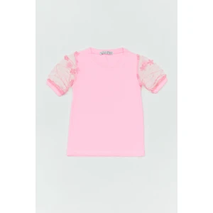 Kolları Dantelli Kız Çocuk Tişört