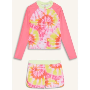 Kız Çocuk 2'li Takım Batik Desenli Uzun Kollu Üst Deniz Şortu C4191A825HS