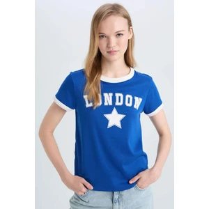 Regular Fit Bisiklet Yaka Baskılı Ribana Kısa Kollu Tişört E0676AX25SM