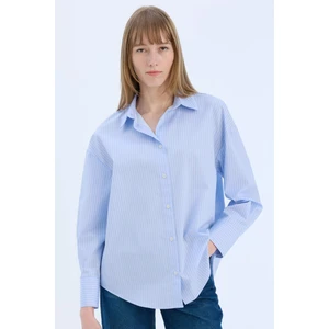 Oversize Geniş Kalıp Çizgili Poplin Uzun Kollu Gömlek W7702AZ25SP