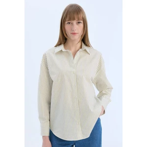 Oversize Geniş Kalıp Çizgili Poplin Uzun Kollu Gömlek W7702AZ25SP