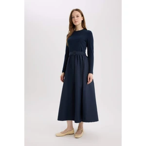 Regular Fit Bisiklet Yaka Paraşüt Uzun Kollu Maxi Tesettür Elbise E5916AX25SP