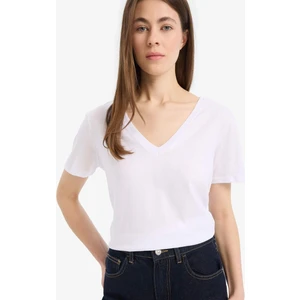Regular Fit V Yaka Basic Düz Kısa Kollu Beyaz Tişört W9578AZ25SP