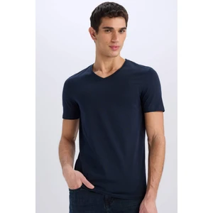 %100 Pamuk Slim Fit Dar Kesim V Yaka Basic Düz Kısa Kollu Tişört M7668AZ25SP