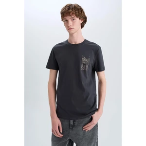%100 Pamuk Slim Fit Dar Kesim Bisiklet Yaka Baskılı Kısa Kollu Tişört C2131AX25SM