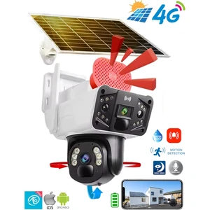 Pro Drs-3915 4G 6MP Çift Lens Sirenli Güneş Panelli PTZ Kamera - Beyaz