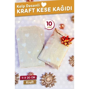 Tuğset Etiket Kalp Desenli Kese Kağıdı, Kraft 11 x 20 cm  - 10 ADET-T1206