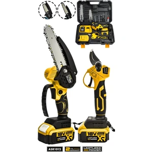 2 Li Set 18V 1.5AH Çift Akülü Çelik Şanzıman Şarjlı Dal Budama Makası & Testeresi