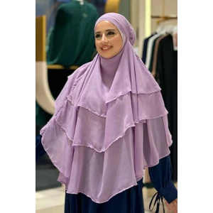 Peçeli 3 Katlı Şifon Sufle Şal 6012 Lila