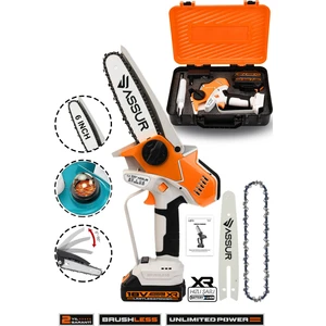 Extra Power Kömürsüz Motor Şarjlı El Testeresi Ağaç Odun Dal Kesme Budama Turuncu