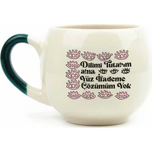 Palto Tasarım Dilimi Tutarım Ama Yüz Ifademe Çözümüm Yok Krem Parlak Balon Kupa - Hediye Seramik Kupa