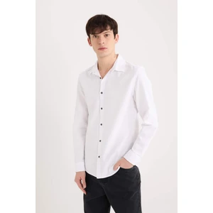 Slim Fit Dar Kesim Pamuklu Basic Düz Uzun Kollu Gömlek A4644AX25SP