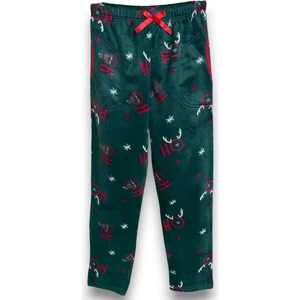 Kadın Koyu Yeşil Polar Cepli Kışlık Kalın Kaliteli Pijama Altı
