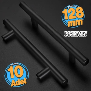10 Adet Rosemary Mobilya Mutfak Çekmece Dolap Kapak Kulpu 128 mm Mat Siyah Metal Kulp (10 Adet)