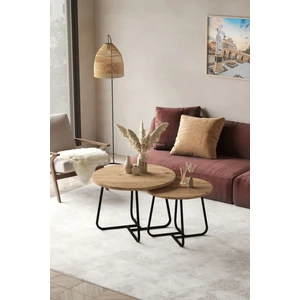 Üsküp Orta Sehpa Takımı Siyah Metal - Atlantik Çam Tabla