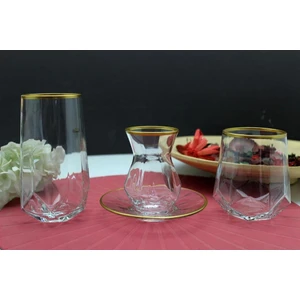 Alya Gold Yaldızlı 24 Parça Çay-Meşrubat Su Takımı