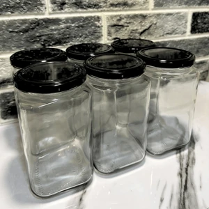 Home 6'lı 850 ml Köşeli Cam Kavanoz Seti - Siyah Kapaklı