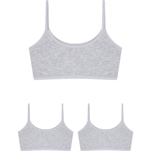 Arma Yıldız 3 Adet Gri Kız Çocuk Yarım Atlet Pedsiz Pamuklu Genç Kız Alıştırma Sütyeni