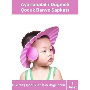 Bebek Banyo Şapkası Duş Başlığı Ayarlanabilir Düğmeli Çocuk Küvet Göze Su Kaçırmayan Pembe Şapka