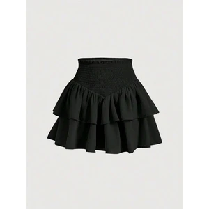 2'li Siyah ve Beyaz Iki Katlı Yüksek Bel Fırfırlı Etek