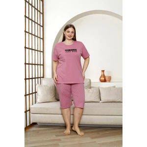 %100 Pamuk  Büyük Beden Kısa Kol Kapri Kadın Pijama Takımı