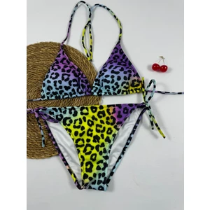 Renkli Leopar Desenli Slip Üçgen Kadın Bikini Takımı