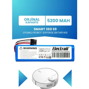 Smart 360 S9 Uyumlu Batarya (ORJİNAL KAPASİTE) 5200mah Pil Robot Süpürge Bataryası 360rcs9us
