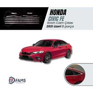 Honda Civic Uyumlu Fe 2021> Cam Çıtası 8 Parça Paslanmaz Çelik