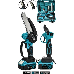 2'li Set 18V 1.5AH Çift Akülü Çelik Şanzıman Şarjlı Dal Budama & Testeresi