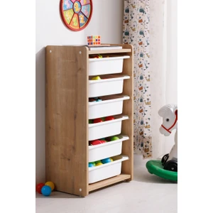 Babywhen Bw 2311 - Bebek Çocuk Oyuncak Dolabı - Oyuncak Sandıgı - Oval Kenar - 6 Raflı - Ahşap - 45x88 cm