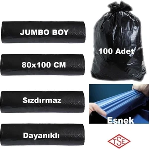 Jumbo Boy Çöp Torbası 100 Adet (10LU 10 Paket) Rulo Çöp Poşeti 80X110 cm Dayanıklı